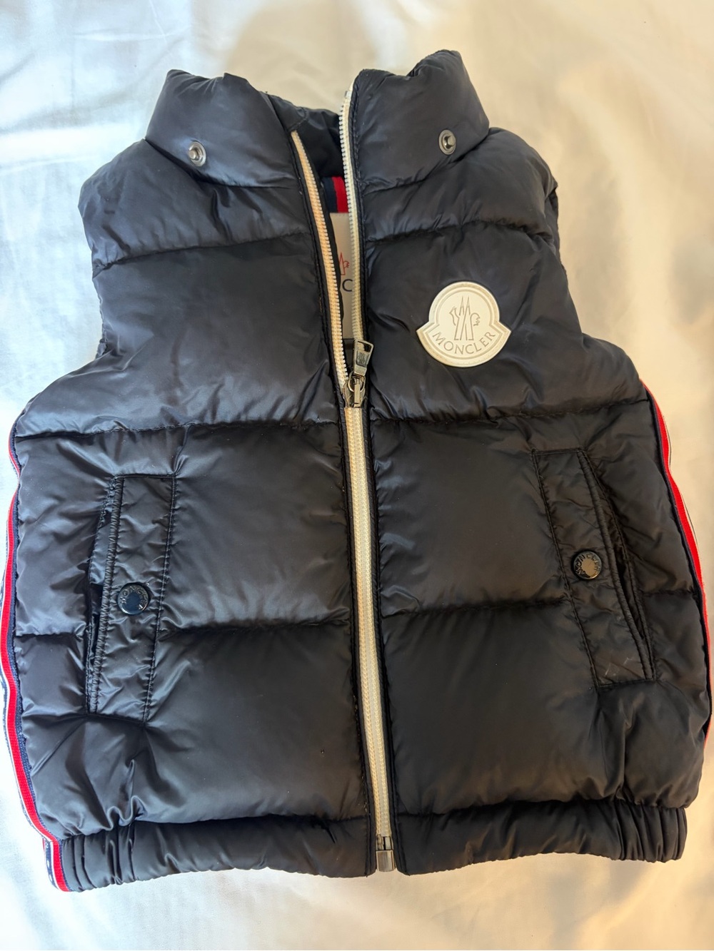 Moncler Kids Black Puffer Vest with Red Trim